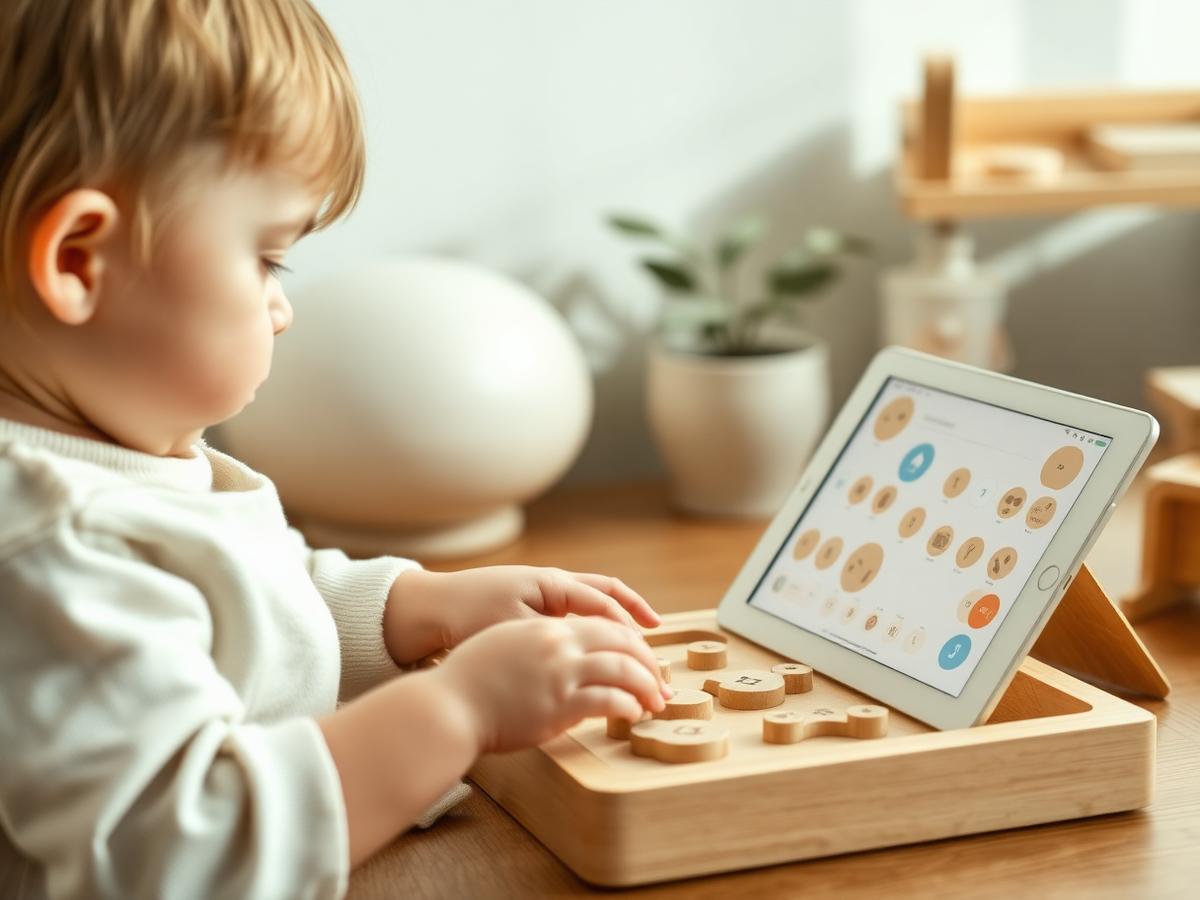 Child learning with a tactile wooden module
